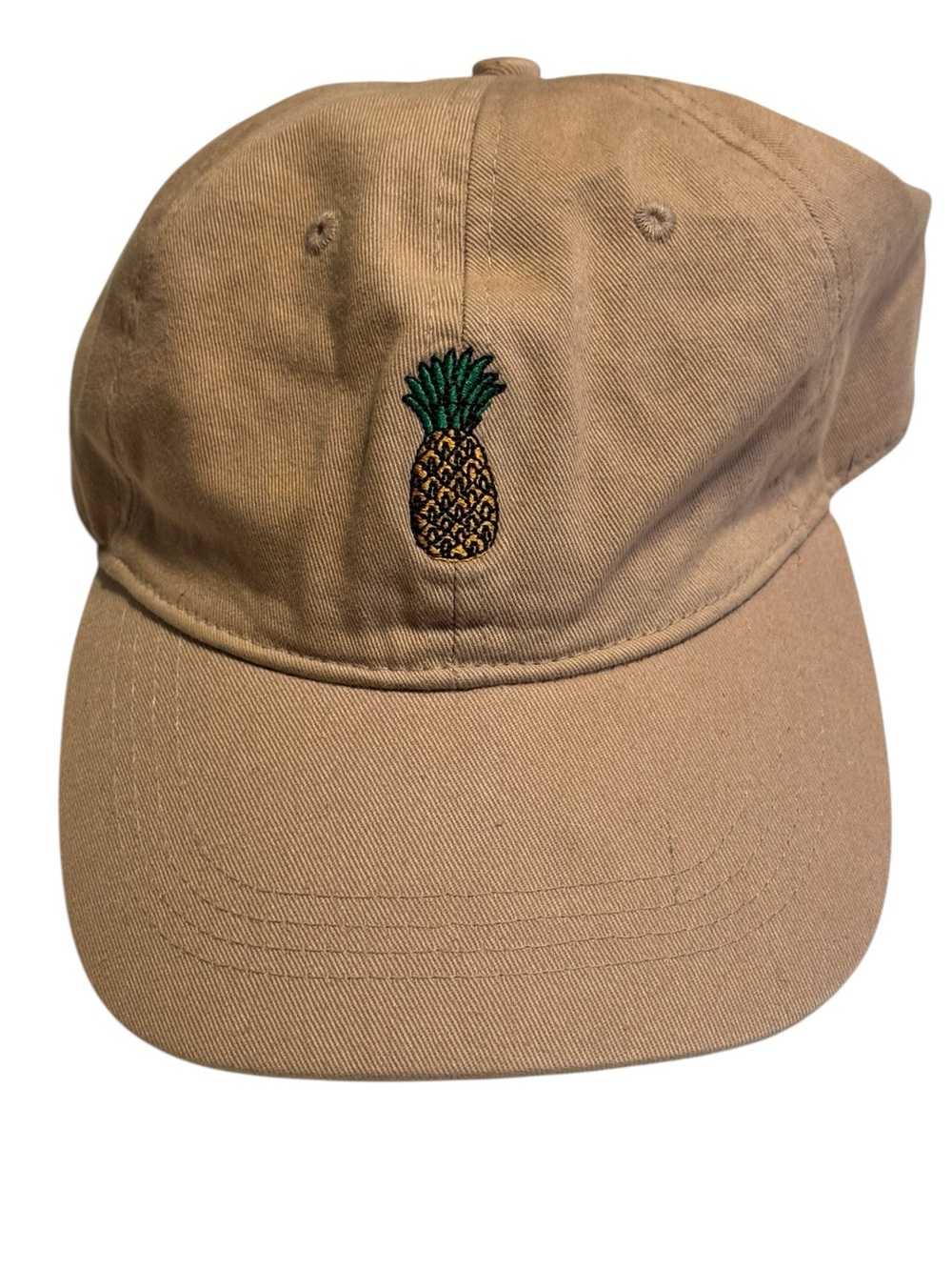 Tan Pineapple Embroidered OS Strap Back Baseball Cap Hat MINTY